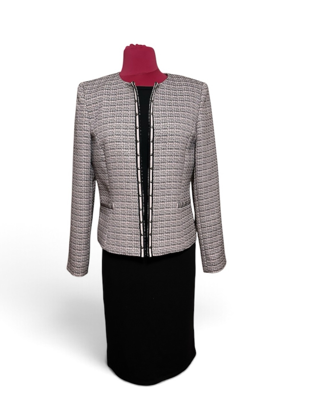 Tahari Textured Open-Front Tweed Jacket - Pink/Black Size 6